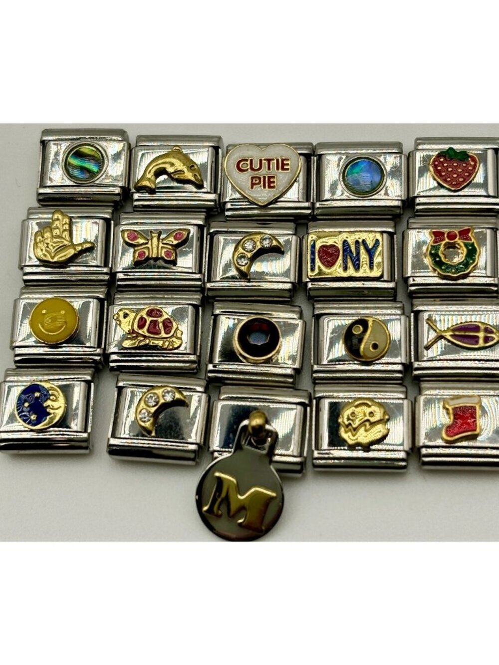 100 Pcs Italian Charm Links For Bracelets Jewelry Stainless Mixed Lot-Gems-Novel